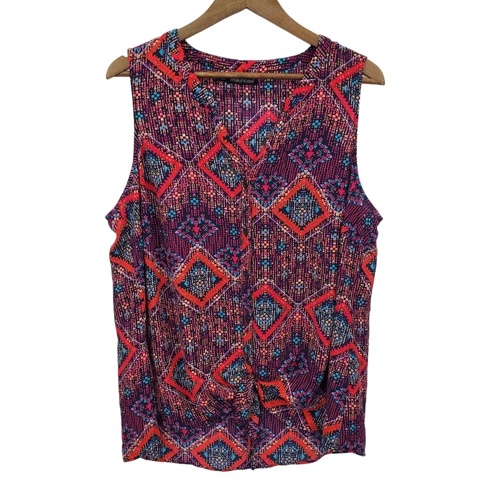Maurices Womens 1 Multicolor Geometric Aztec Sleeveless V-Neck Blouse